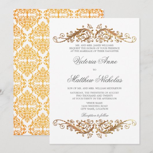 Faux Gold Flourish Damask Kaart (Voorkant / Achterkant)