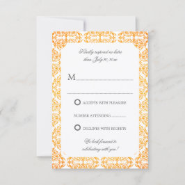 Faux Gold Flourish Damask RSVP Kaart