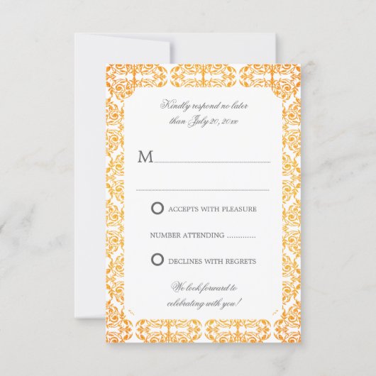 Faux Gold Flourish Damask RSVP Kaart (Achterkant)