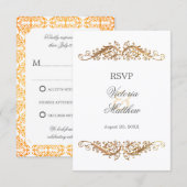 Faux Gold Flourish Damask RSVP Kaart (Voorkant / Achterkant)