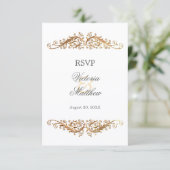 Faux Gold Flourish Damask RSVP Kaart (Staand voorkant)