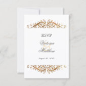 Faux Gold Flourish Damask RSVP Kaart (Voorkant)