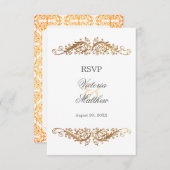 Faux Gold Flourish Damask RSVP Kaart (Voorkant / Achterkant)
