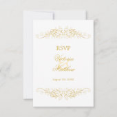 Faux Gold Flourish Damask RSVP Kaart (Voorkant)
