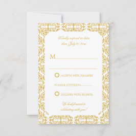 Faux Gold Flourish Damask RSVP Kaart