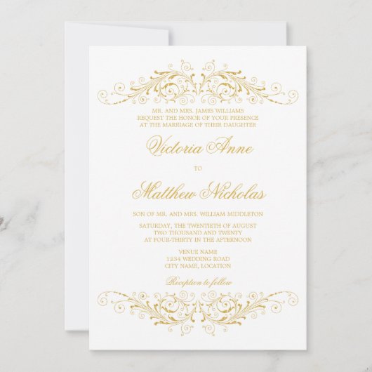 Faux Gold Flourish en Damask Kaart (Voorkant)
