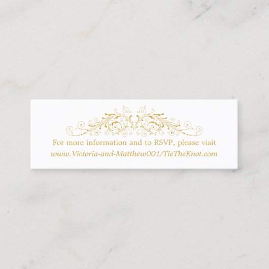 Faux Gold Flourish Wedding Details Invoegen Mini Visitekaartje (Voorkant)