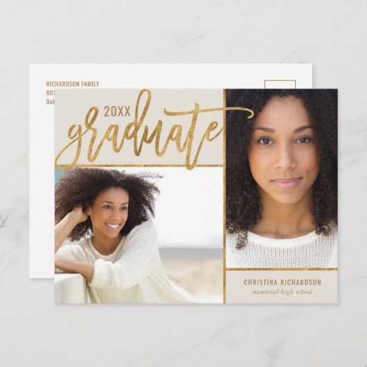 Faux Gold Foil 2 Aankondiging Foto Afstuderen Pos (Voorkant / Achterkant)