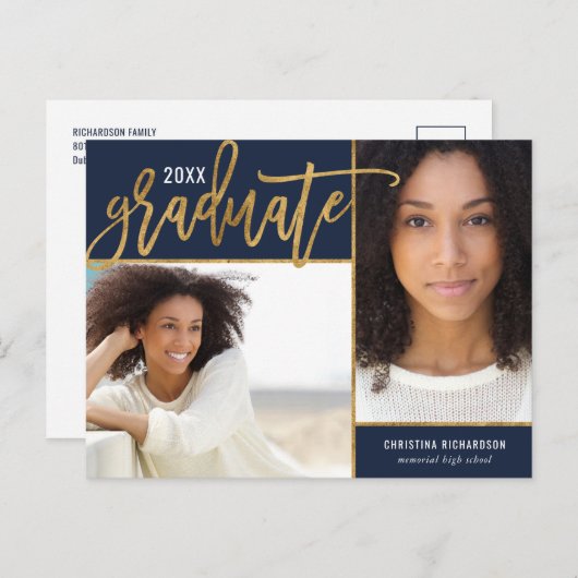 Faux Gold Foil 2 Aankondiging Foto Afstuderen Pos (Voorkant / Achterkant)
