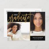 Faux Gold Foil 2 Foto-Afstuderen Aankondigingskaart (Voorkant / Achterkant)