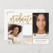 Faux Gold Foil 2 Foto-Afstuderen Aankondigingskaart (Voorkant / Achterkant)