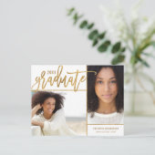 Faux Gold Foil 2 Foto-Afstuderen Aankondigingskaart (Staand voorkant)
