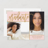 Faux Gold Foil 2 Foto-Afstuderen Aankondigingskaart (Voorkant / Achterkant)