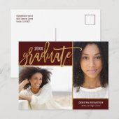 Faux Gold Foil 2 Foto-Afstuderen Aankondigingskaart (Voorkant / Achterkant)