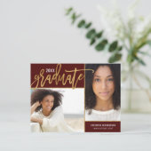Faux Gold Foil 2 Foto-Afstuderen Aankondigingskaart (Staand voorkant)