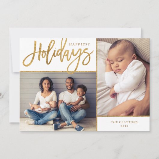 Faux Gold Foil 2 Foto van de gelukkigste Feestdage Feestdagenkaart (Voorkant)