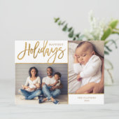 Faux Gold Foil 2 Foto van de gelukkigste Feestdage Feestdagenkaart (Staand voorkant)