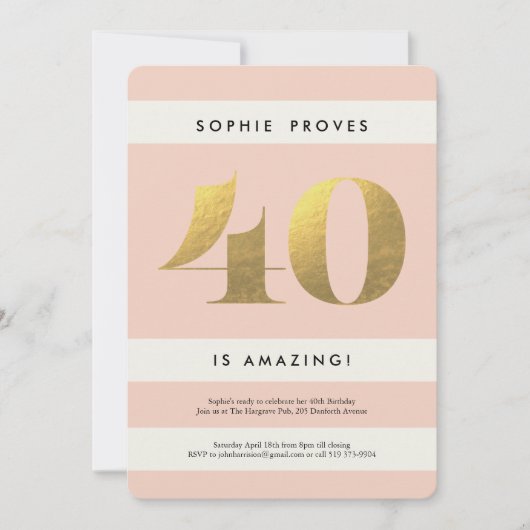 Faux Gold Foil 40th Birthday Invitation // Blush Kaart (Voorkant)