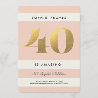 Faux Gold Foil 40th Birthday Invitation // Blush Kaart