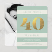 Faux Gold Foil 40th Birthday Invitation // Mint Kaart (Voorkant / Achterkant)