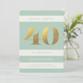 Faux Gold Foil 40th Birthday Invitation // Mint Kaart (Staand voorkant)