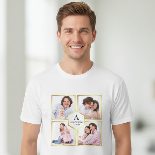 Faux Gold Foil 4 Afbeeldingen Familie Foto Collage T-shirt