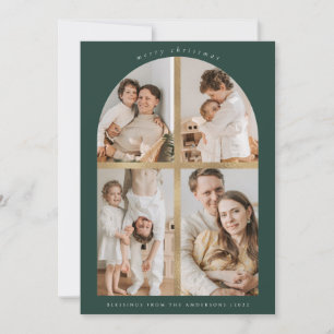 Faux Gold Foil 4 Foto's met prettige kerstboog Feestdagenkaart