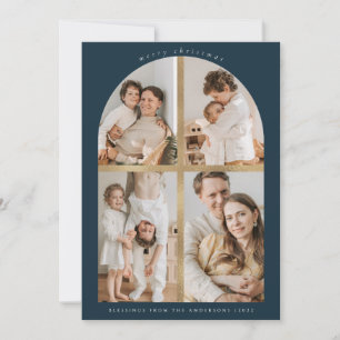Faux Gold Foil 4 Foto's met prettige kerstboog Feestdagenkaart