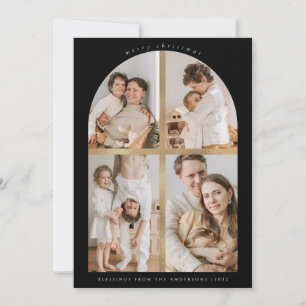 Faux Gold Foil 4 Foto's met vier kerstpannen Feestdagenkaart