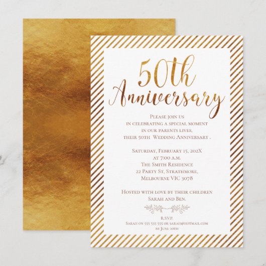 Faux Gold Foil 50e bruiloft Jubileum uitnodiging (Voorkant / Achterkant)
