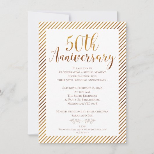 Faux Gold Foil 50e bruiloft Jubileum uitnodiging (Voorkant)