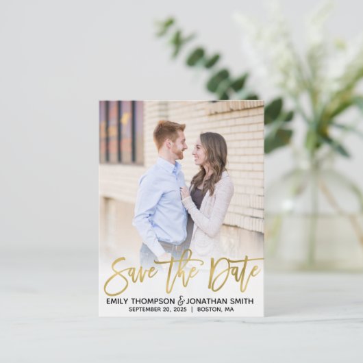 Faux Gold Foil Afbeelding Save the Date Briefkaart (Staand voorkant)