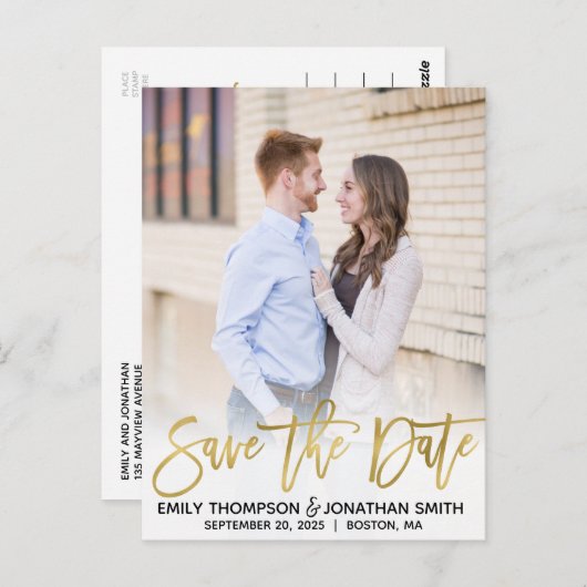 Faux Gold Foil Afbeelding Save the Date Briefkaart (Voorkant / Achterkant)