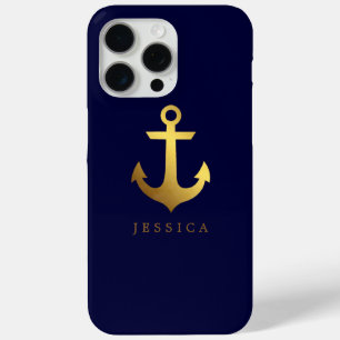 Faux Gold Foil Anchor Personalized iPhone 15 Pro Max Hoesje