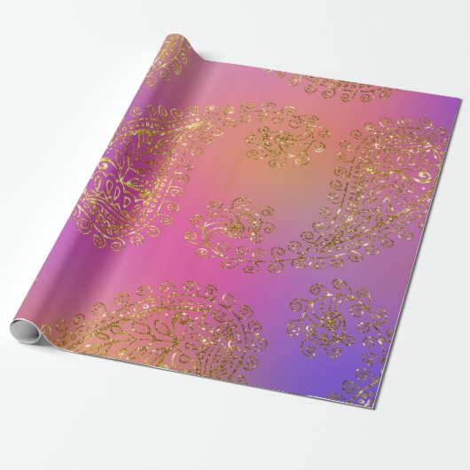 Faux Gold Foil Arabian Bollywood Cadeaupapier (Uitgerold)