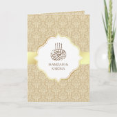 Faux Gold Foil Beige Damask Muslim Weduwschap (Voorkant)