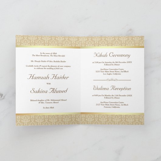 Faux Gold Foil Beige Damask Muslim Weduwschap (Binnen)