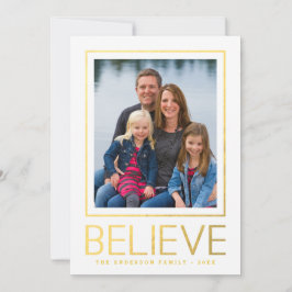 Faux Gold Foil Believe Modern Lijst Holiday Foto Feestdagenkaart