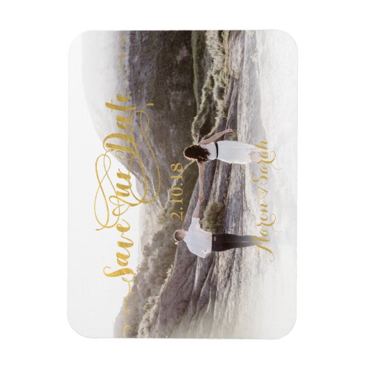 Faux Gold Foil Bewaar onze datum  magneet (Verticaal)