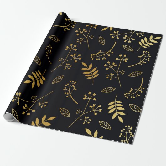 Faux Gold Foil Black Cadeaupapier (Uitgerold)