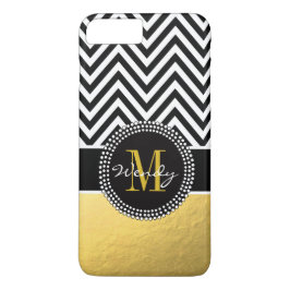 Faux Gold Foil Black Chevron Monogrammed Case-Mate iPhone Case