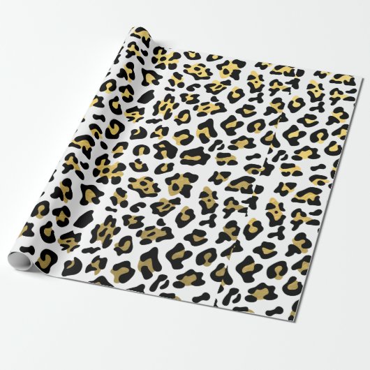Faux Gold Foil Black leopard Print Patroon Cadeaupapier (Uitgerold)