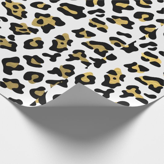 Faux Gold Foil Black leopard Print Patroon Cadeaupapier (Hoek)
