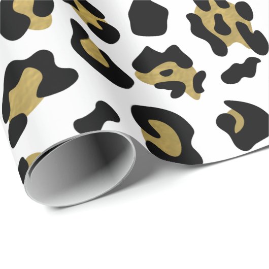 Faux Gold Foil Black leopard Print Patroon Cadeaupapier (Rol Hoek)