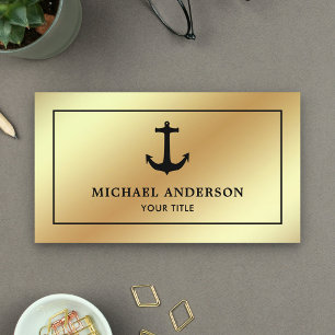 Faux Gold Foil Black Nautical Anchor Visitekaartje