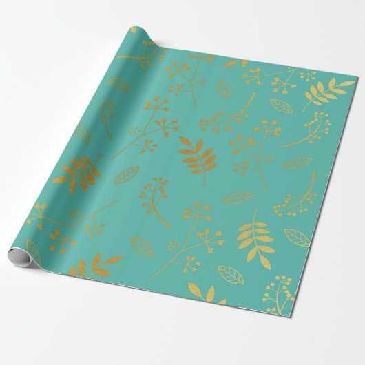 Faux Gold Foil Blauwgroen Blue Cadeaupapier (Uitgerold)