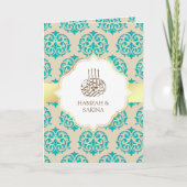 Faux Gold Foil Blauwgroen Blue Damask Muslim Weduw (Voorkant)