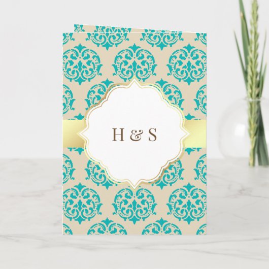 Faux Gold Foil Blauwgroen Blue Damask Muslim Weduw (Achterkant)