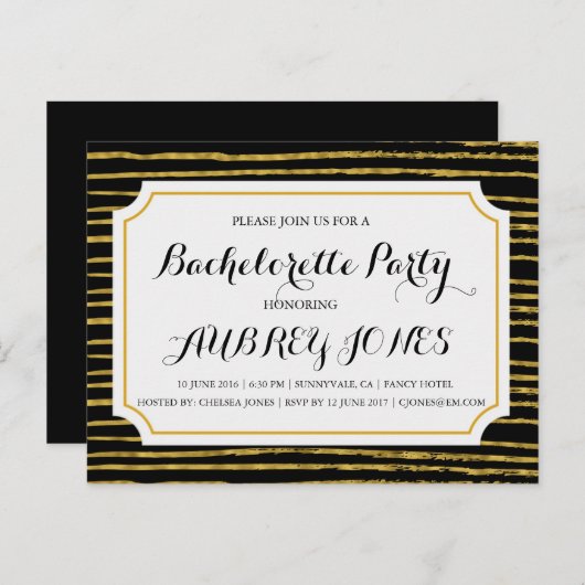 Faux Gold Foil Bling Bachelorette Party Uitnodiging Briefkaart (Voorkant / Achterkant)