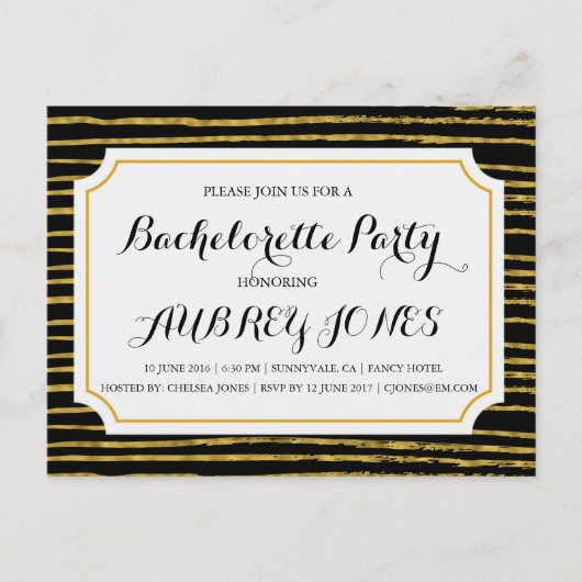Faux Gold Foil Bling Bachelorette Party Uitnodiging Briefkaart (Voorkant)